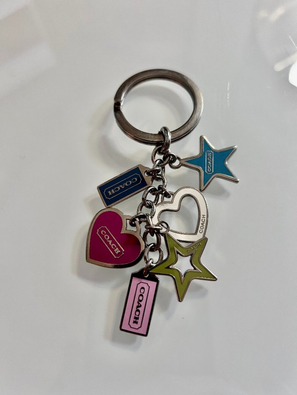 VINTAGE Coach Hearts & Stars Keychain Key Ring Purse Charm Enamel Multicolor